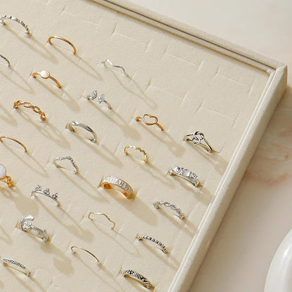 KATISYIO Large Velvet Jewelry Tray 2 Pack Stackable Jewelry Display Drawer Inserts Trays Organizer for Earring Bracelet Necklace Ring (Beige, Ring 81 Slots)