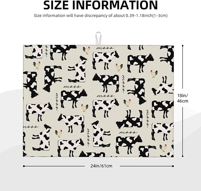 Cute Farm Cows Dish Drying Mat 18x24 For Kitchen Counter Absorbent Microfiber Dishes Pad Dish Drainer Rack Mats Fast Dry Kitchen Accessories