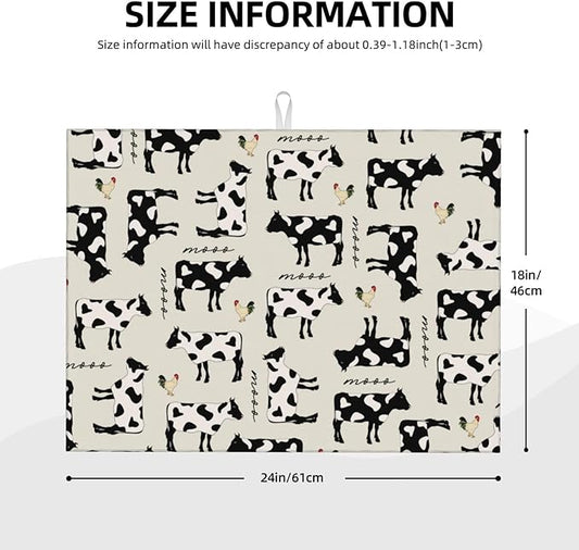 Cute Farm Cows Dish Drying Mat 18x24 For Kitchen Counter Absorbent Microfiber Dishes Pad Dish Drainer Rack Mats Fast Dry Kitchen Accessories