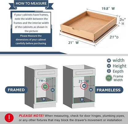 Pull Out Cabinet Drawers - 6x2 Size Options (12-23'W,18-21'D), Pre-Assembled with Soft Close Slides, Solid Beechwood, Easy Installation(21'W x 21'D)