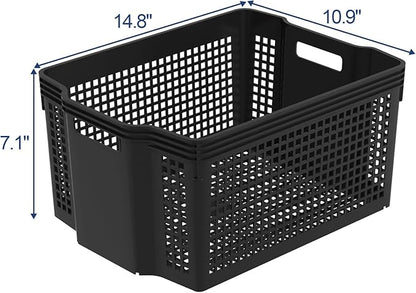 12 Pack Large Plastic Storage Baskets Bins, Multi-Purpose Organizer Weave Basket for Shelves, Closets, Offices (Black)