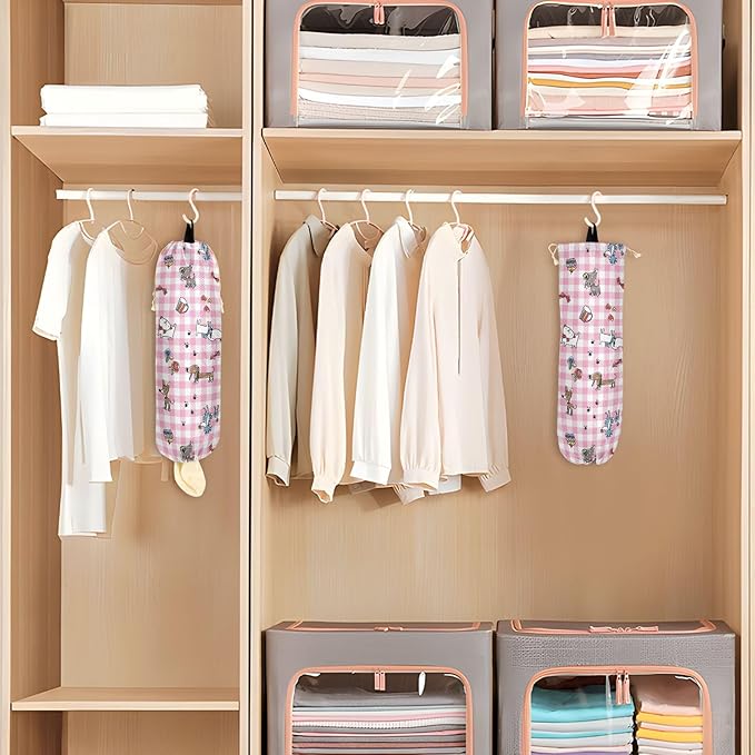 1 PC Plastic Bag Holder Wall Mount Grocery Bag Holder Shopping Bag Trash Bag Storage Organizer Dispenser for Kitchen Closet 22 x 9 Inch Cute Dogs