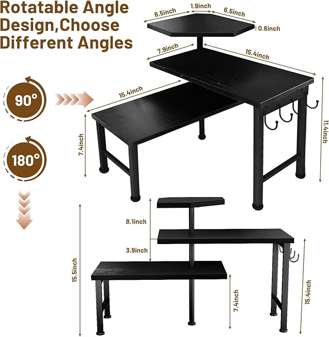 Bathroom Counter Organizer, 3 Tier Moveable Black Corner Shelf with Hook, Countertop Organizer for Bathroom, Dresser Table, Makeup Vanity Desktop,Desk Shelf (Black)