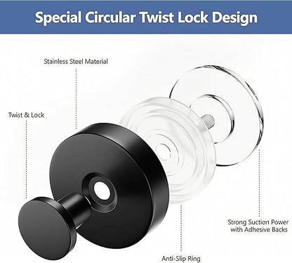BRMUEIX 4 Pack Shower Hooks Suction Cup Shower Hooks Bathroom Hooks Suction Wreath Hangers for Front Door Wreath Hangers for Front Door Towel Hook（Black）