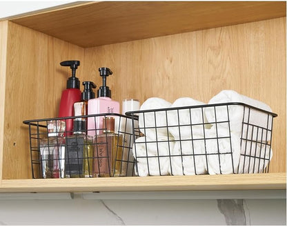 Wire Kitchen Storage Basket 3 Packs,Perfect Pantry Organization Accessories Baskets,Laundry Basket,Countertop Organization,Suitable for Kitchen,Bathroom,Bedroom,Tabletop,Stackable,Black