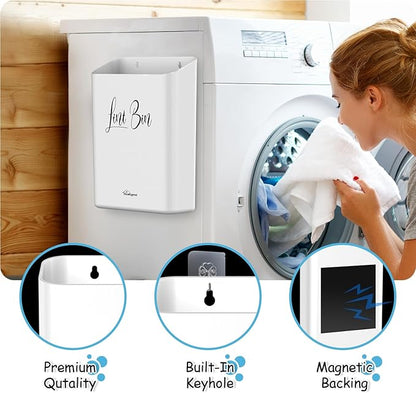 Sealegend Magnetic Lint Bin for Laundry Room with Dryer Lint Brush, Wall Mounted Trash Can Space-Saving Laundry Organization and Storage, White