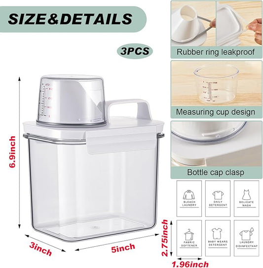 Tatuo 3 Pack Laundry Detergent Dispenser 37 oz Clear Liquid Container with 6 Removable Labels, Fabric Softener Pet Plastic Detergent Dispenser for Laundry Room Organization and Storage