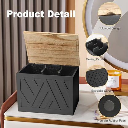 2Pcs Tampon Holder for Bathroom Decor, Feminine Product Organizer, Shark Week Tampon Storage with Lid, Wood Pad Box for Toilet, Lady Girl Stuff Organizer Case Bathroom Accessories- Black