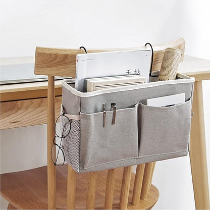 Cosiki Bedside, Bedside Storage/Bedside Hanging Storage Bag Hanging Desk Organizer for Headboards Bunk Beds Dorm Rooms Book Phone Magazine Holder (Grey)
