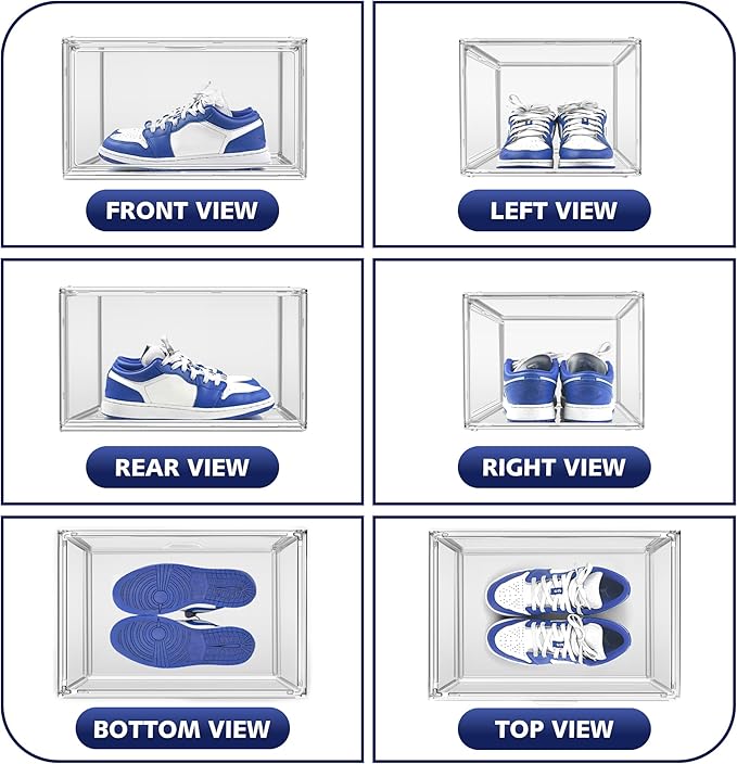 EDS FAM 12 Pack Clear Shoe Boxes for Sneakers, Size 12 Acrylic Shoe Storage Under Bed Stackable Handbag Organizer with Magnetic Lid Collection Acrylic Display Case