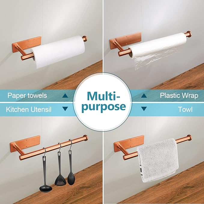 Paper Towel Holders,Paper Towels Rolls - for Kitchen,Wall Mounted Paper Towel Roll Holder for Kitchen, Bathroom,Both Available in Adhesive and Screws,Stainless Steel-Black