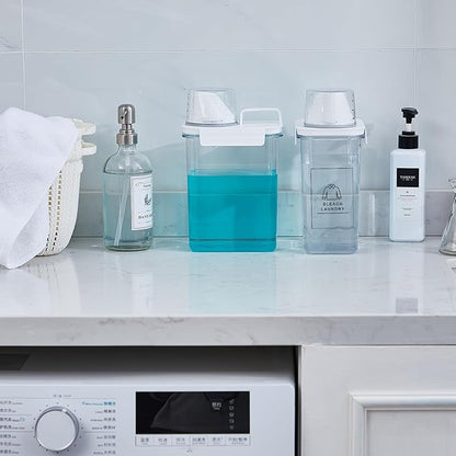 Tatuo 3 Pack Laundry Detergent Dispenser 61 oz Clear Liquid Container with 6 Removable Labels, Fabric Softener Pet Plastic Detergent Dispenser for Laundry Room Organization and Storage