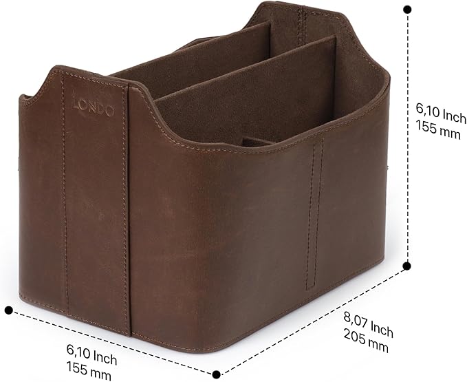 Londo PU Leather Remote Control Holder, Office Supplies Desk Organizer with Tablet Slot, Makeup Brush and Utensils Cube, Large Capacity Desk Caddy With 5 Compartments