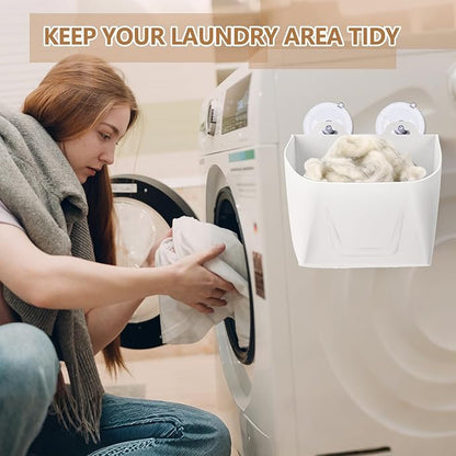 Novabright 2 Pack Magnetic Lint Bin for Laundry Room Trash Silicone Can for Dryer Kitchen Fridge, or Other Metal Surface Organizer Box(White)