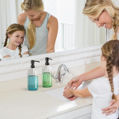 AmazerBath Glass Soap Dispenser, 2-Pack Clear Glass Soap Dispenser with Pump Bronze Rustproof, 17 Oz Bathroom Hand Soap Dispenser Bottle for Liquid Lotion, Kitchen Dish Soap Dispenser