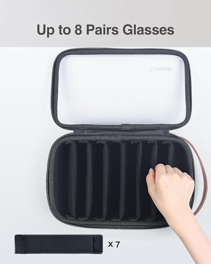 Luxtude Travel Sunglasses Organizer Case for Women Men, Glasses Case Multiple Pairs w/Adjustable Slot, Clear Sunglass Storage