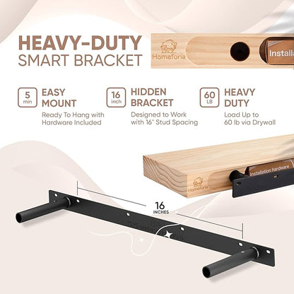 Homeforia 36 inch Wood Floating Shelves, High End Solid Natural Wood 36inch Large Floating Shelf Bathroom, Unfinished Wooden Floating Shelves for Wall, Heavy Duty Bracket, 36 X 6.5 X 1.75 in, Set of 3