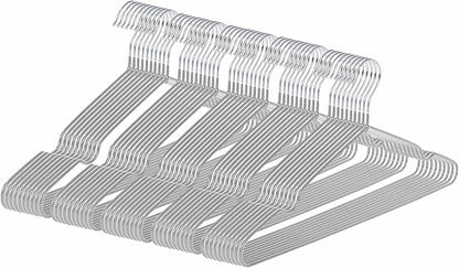 gofuch Ultra-Thin Metal Hangers, 50 Pack Non-Slip PVC Coated Space Saving Clothes Hangers for Closet, 16 inch Wide for Suits, Dresses, Jackets（Gray）