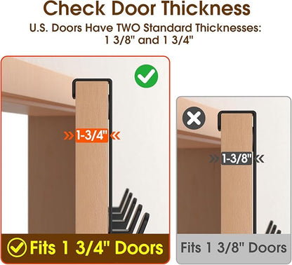 CHAUNCEY HOME Over The Door Hooks Hanger, Heavy Duty Rack for Winter Coat, Fits 1 3/4" Doors, L7U - Bathroom Accessories and Towel Organizer Holder - Black