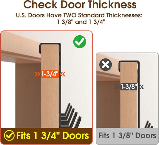 CHAUNCEY HOME Over The Door Hooks Hanger, Heavy Duty Rack for Winter Coat, Fits 1 3/4" Doors, L7U - Bathroom Accessories and Towel Organizer Holder - Black