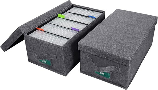 DVD Storage Box Pack of 2, Practical Movie Organizers15.75 x 8.46 x 6.3 Inch, DVD Rack with Lids and Index Labels to Hold up to 50 DVD Cases - Gray