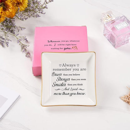Spegiffu Inspirational Gifts for Women Trinket Dish with Positive Quotes - Always Remember You are Braver Stronger Smarter Than You Think, Motivational Gifts for Women Encouragement Cheer Up Gift