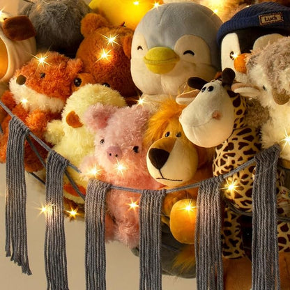 Stuffed Animal Storage Hammock Corner X-Large with LED Light - Baby Hammock Hanging Holder Plushies Net for Stuff Animals Organizer - Cute Room Decor Aesthetic Kids Toddler Nursery Bedroom