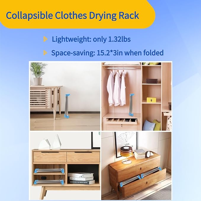 Lmaray Portable Travel Garment Rack, Upgraded Easy Folding Mini Drying Clothes Rack, Retractable Drying Rack for Laundry, Travel, Camping, Hotel, Dance in Random Colors (Longer & Wider)