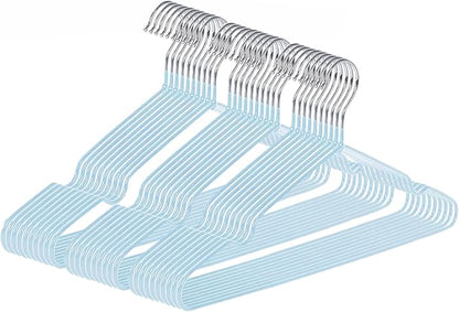 gofuch Ultra-Thin Metal Hangers, 30 Pack Non-Slip PVC Coated Space Saving Clothes Hangers for Closet, 16 inch Wide for Suits, Dresses, Jackets（Blue）