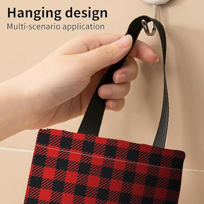 Plastic Bag Holder, Wall Mount Grocery Bag Organizer, Funny Hanging Trash Bag Storage Dispenser for Home Kitchen Cute Black Red Stripe