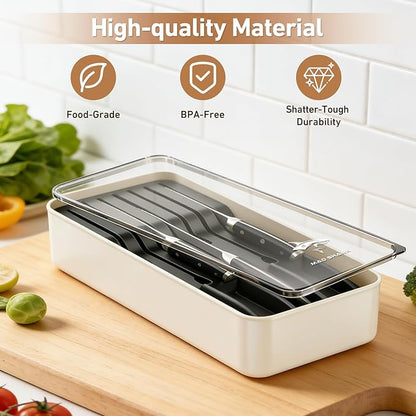 MAD SHARK 2-in-1 Detachable Knife Block & Silverware Organizer, Drawer Knife Holder for 7 Knives, BPA-Free, Blade-Safe Slots, Save Counter Space, Kitchen Drawer or Counter Storage, No Knives