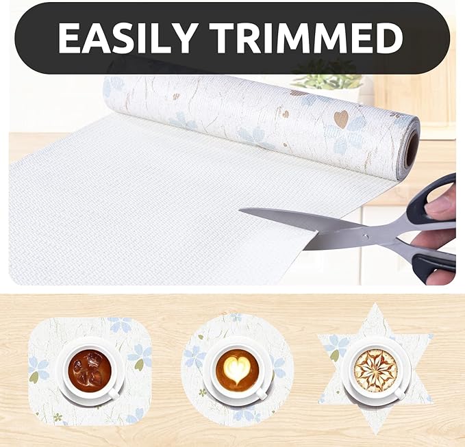 RAY STAR 18X96 Inch Shelf Liner for Kitchen Cabinets, Non-Adhesive Cabinet Liner Washable, PVC Drawer Liner for Dresser Non-Slip Bathroom (Floral)(9 Roll)