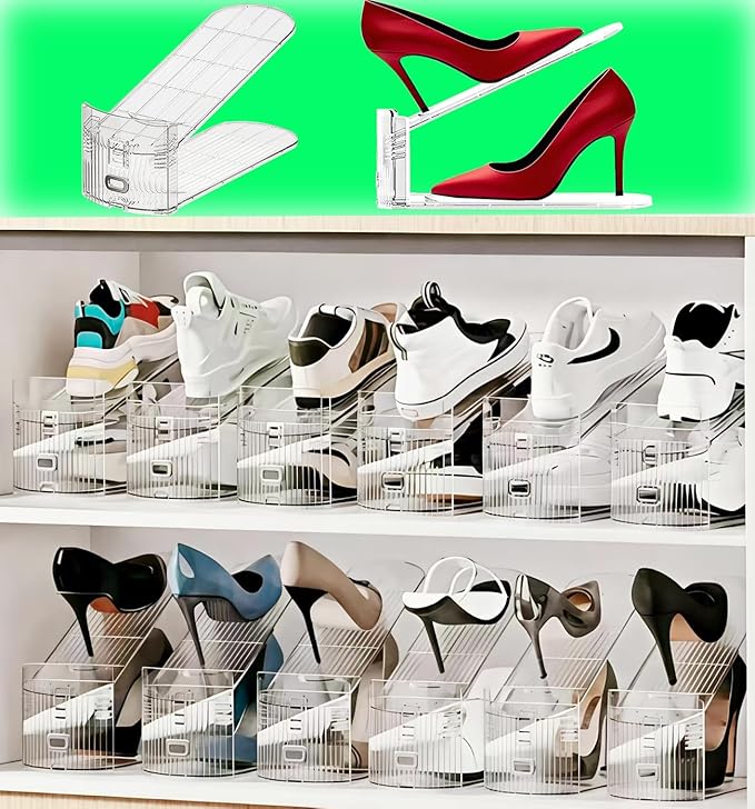 12PACK Shoe slot Organizer for Closet Double Deck Shoe Space Saver Adjustable Shoe Stacker Organize Clear Shoe Slot for Closet Clear Shoe Rack Organizer
