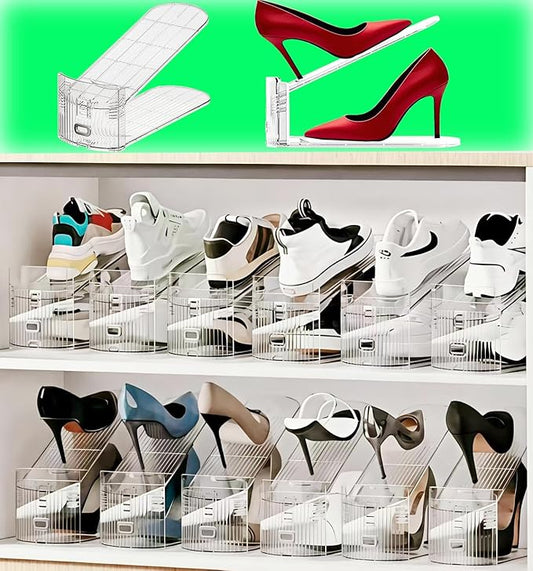 12PACK Shoe slot Organizer for Closet Double Deck Shoe Space Saver Adjustable Shoe Stacker Organize Clear Shoe Slot for Closet Clear Shoe Rack Organizer