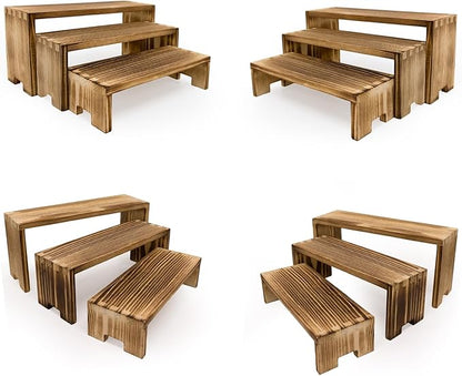 4Set Small Display Riser Wood Risers Wooden Cupcake Stand 3 Tiered 12Pcs Racks Cake Stands Dessert Food Perfume for Vendors Event for Party