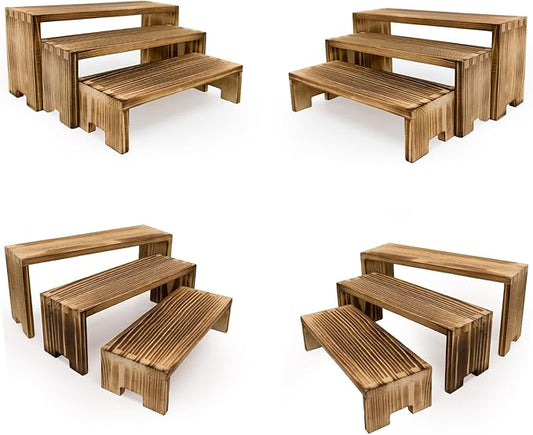 4Set Small Display Riser Wood Risers Wooden Cupcake Stand 3 Tiered 12Pcs Racks Cake Stands Dessert Food Perfume for Vendors Event for Party