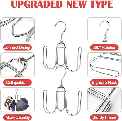 NAKBINX 2 Pack Hat Hanger for Closet, Collapsible Metal Hat Organizer for Baseball Caps, Racks with 4 Big Hooks, 360° Rotation Space Saving Hangers, Better Organizer&Display for Tie, Scarves