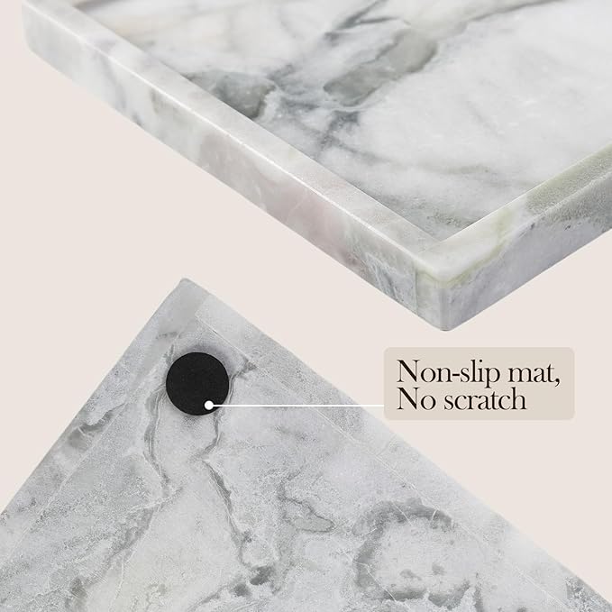 Koville Natural Marble Tray, 12x8“ Coffee Table Vanity/Decorative Tray for Jewerly, Watch, Perfume Candle Storage for Bedroom/Bathroom/Kitchen Countertop