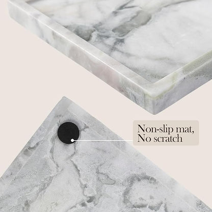 Koville Natural Marble Tray, 12x8“ Coffee Table Vanity/Decorative Tray for Jewerly, Watch, Perfume Candle Storage for Bedroom/Bathroom/Kitchen Countertop