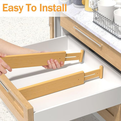 Bamboo Drawer Dividers, Adjustable Kitchen Drawer Organizer for Clothes,17-22" Expandable Drawer Organization Separators for Bedroom,Bathroom,Dresser and Office,4-Pack