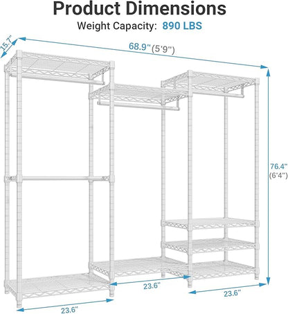 VIPEK V5C Portable Bedroom Armoires Wardrobe Closet with Cover, Heavy Duty Covered Clothes Rack Adjustable Closet Rack, White Metal Clothing Rack with Grey Oxford Fabric Cover, 68.9" Lx15.7 Wx76.4 H