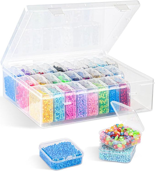 Bead Organizer Box, 31 Pcs Small Clear Bead Organizers and Storage, Mini Plastic Storage Containers Boxes with Hinged Lids and Labels, Craft Organizer for Jewelry, Bracelet, Small Parts, Nail Art