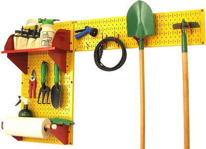 Wall Control Pegboard Garden Supplies Storage and Organization Garden Tool Organizer Kit with Yellow Pegboard and Red Accessories