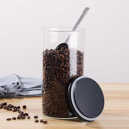 ZOMUIA Glass Coffee Containers Airtight Coffee Bean Storage Jars with Shelf, 3Pcs 44oz Coffee Station Organizer Coffee Canisters, Kitchen Food Storage Jars for Sugar, Candy, Oats, Nuts (BLACK)