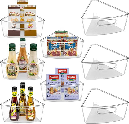 Lazy Susan Cabinet Organizer Bins for 26"/ 28"/ 32" Diameter Corner Organizer, Plastic Cabinet Storage Bin, 1/8 Wedge - Food Safe, BPA Free, with Non-Slip Pads (for 28" Diameter, 8 Pack)