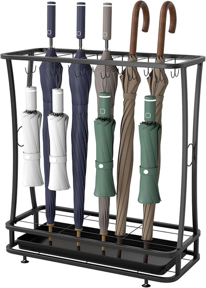 tonchean Metal Umbrella Holder Entryway with Removable Drip Tray,Umbrella Stand with 24 Hooks and 21-Slots,Umbrella Rack Storage for Indoor Outdoor Home Office Entryway(Black)