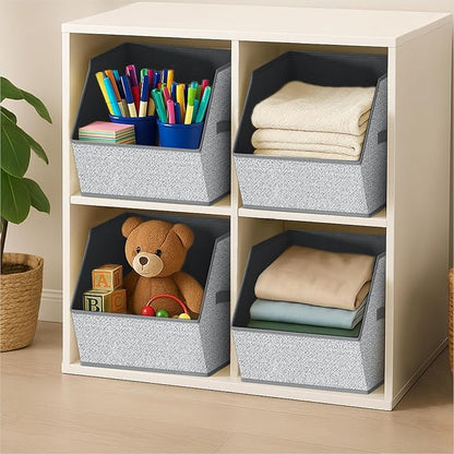 Large Closet Storage Cubes - Closet Storage Bins with Dual Handles for Clothes, Towels, Toys, Shelf Organizer Bins for Bedroom, Nursery, Shelves, Small Spaces, Ant Light Gray, 6 Pack