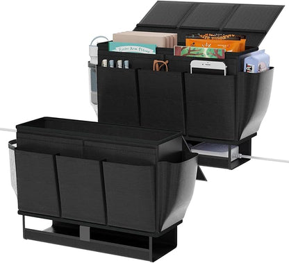 Frjjthchy Bedside Caddy, Bed Organizer with 11 Pockets and Power Strip Holder,Versatile Bedside Storage Caddy for Home,Dorm,Bunk,Hospital,Crib Bed (2 Pack Black)