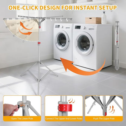 Tripod Clothes Drying Rack, Foldable Portable Drying Rack Clothing Height Adjustable, 2025 Upgraded Collapsible Standing Drying Rack for Indoor/Outdoor Clothes Towel Drying
