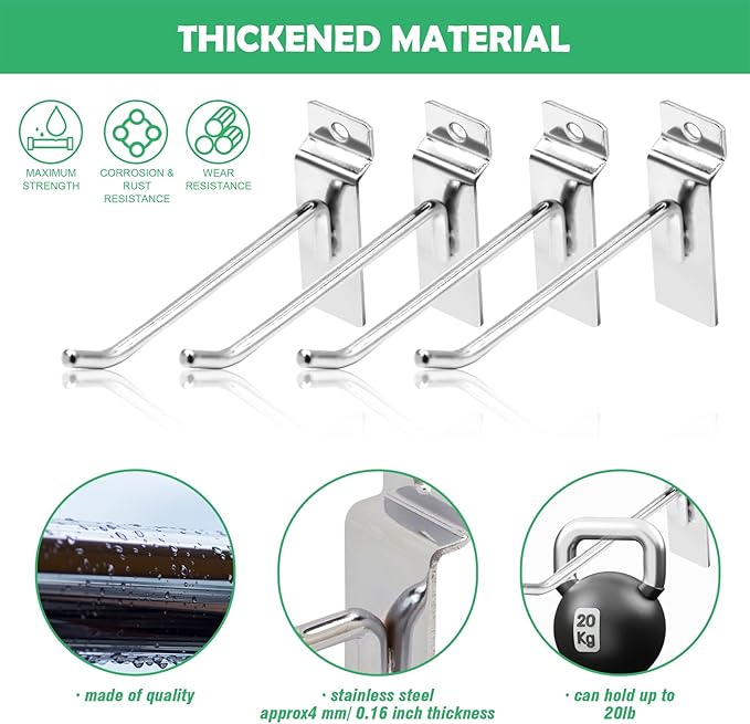 30Pcs 4 Inch Silver Slatwall Panel Hooks, Heavy Duty Slat Wall Hanging Display Hooks Pegboard Metal Hanger Hook for Gridwall Garage Shop Retail